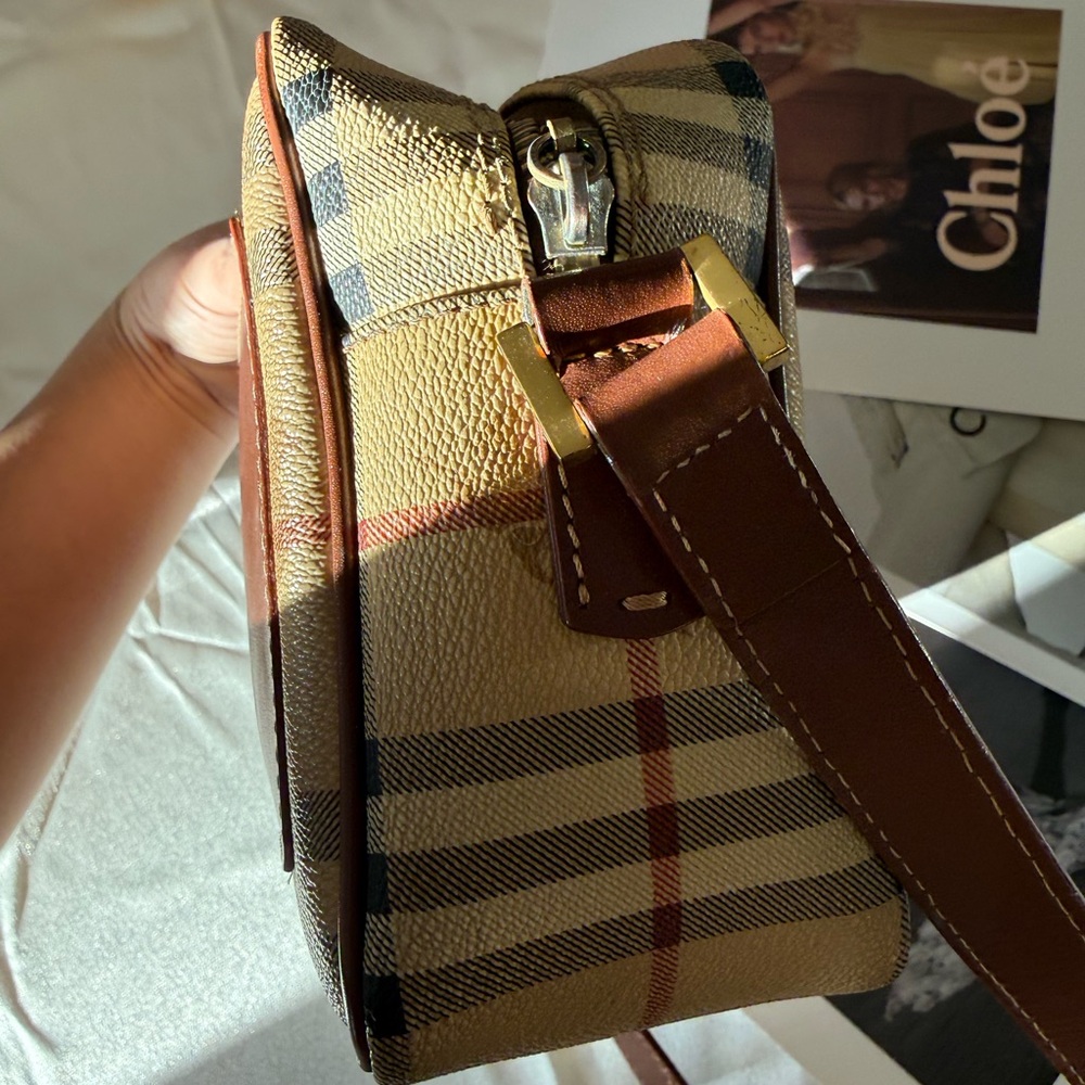 Burberry Beige Check Crossbody Bag with Brown Trim - Picture 7 of 13